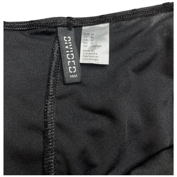 Divided H & M Ruched Gathered Polka Dot Mesh Party Cocktail Dress Black M - Picture 7 of 12